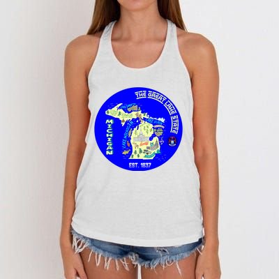 Michigan Circle Emblem The Great Lake State Women's Knotted Racerback Tank