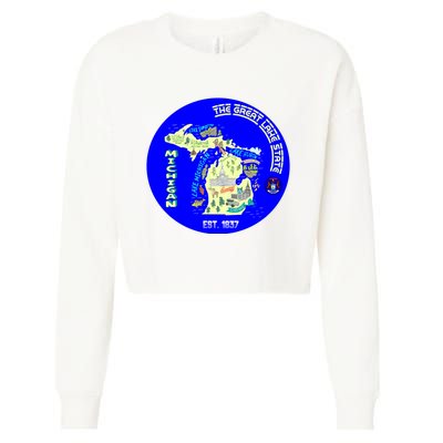 Michigan Circle Emblem The Great Lake State Cropped Pullover Crew