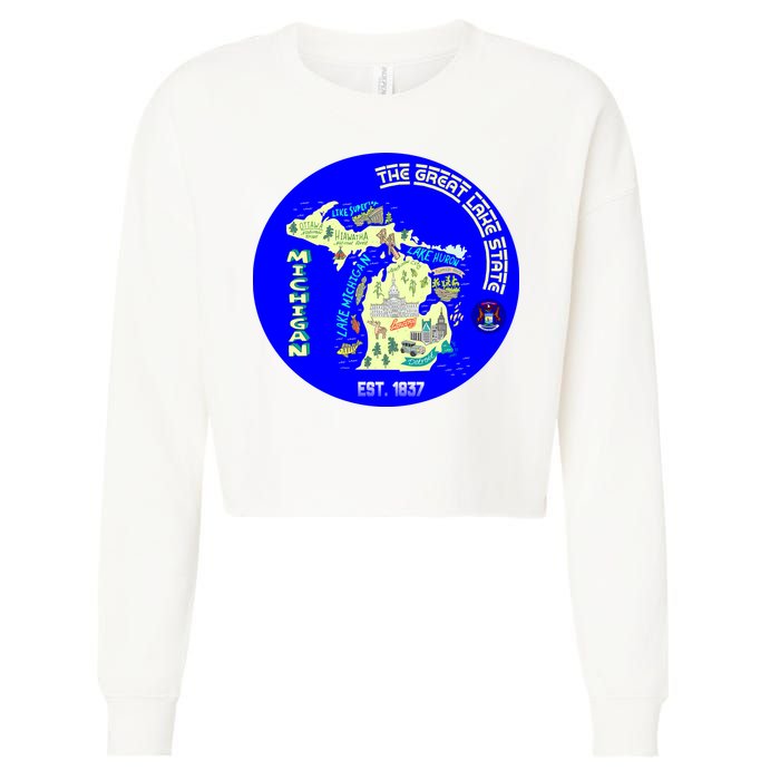 Michigan Circle Emblem The Great Lake State Cropped Pullover Crew