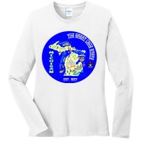 Michigan Circle Emblem The Great Lake State Ladies Long Sleeve Shirt