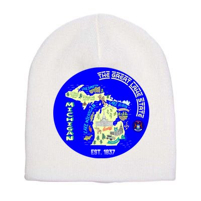 Michigan Circle Emblem The Great Lake State Short Acrylic Beanie