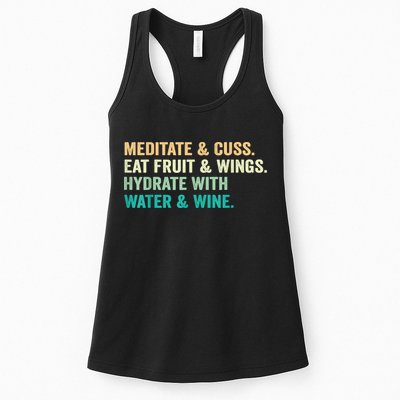 Meditate & Cuss Eat Fruit & Wings Hydrate With Water & Wine Womens Tank Top