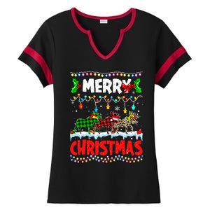 Merry Christmas Funny Buffalo Plaid Moose Animals Xmas Gift Ladies Halftime Notch Neck Tee