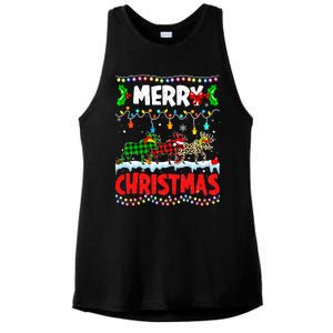 Merry Christmas Funny Buffalo Plaid Moose Animals Xmas Gift Ladies PosiCharge Tri-Blend Wicking Tank