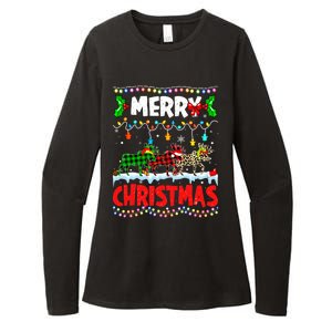 Merry Christmas Funny Buffalo Plaid Moose Animals Xmas Gift Womens CVC Long Sleeve Shirt