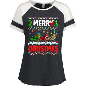 Merry Christmas Funny Buffalo Plaid Moose Animals Xmas Gift Enza Ladies Jersey Colorblock Tee