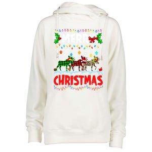 Merry Christmas Funny Buffalo Plaid Moose Animals Xmas Gift Womens Funnel Neck Pullover Hood