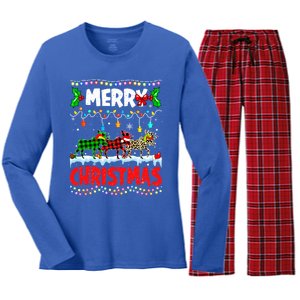 Merry Christmas Funny Buffalo Plaid Moose Animals Xmas Gift Women's Long Sleeve Flannel Pajama Set 