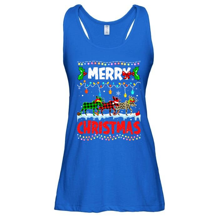 Merry Christmas Funny Buffalo Plaid Moose Animals Xmas Gift Ladies Essential Flowy Tank