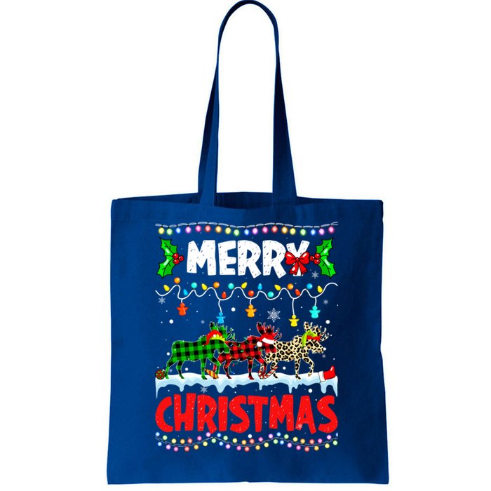 Merry Christmas Funny Buffalo Plaid Moose Animals Xmas Gift Tote Bag