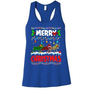 Merry Christmas Funny Buffalo Plaid Moose Animals Xmas Gift Women's Racerback Tank