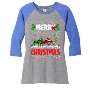 Merry Christmas Funny Buffalo Plaid Moose Animals Xmas Gift Women's Tri-Blend 3/4-Sleeve Raglan Shirt