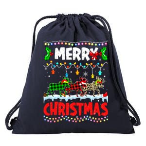 Merry Christmas Funny Buffalo Plaid Moose Animals Xmas Gift Drawstring Bag