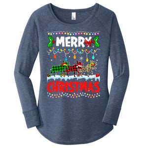 Merry Christmas Funny Buffalo Plaid Moose Animals Xmas Gift Women's Perfect Tri Tunic Long Sleeve Shirt