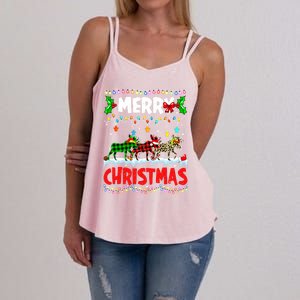 Merry Christmas Funny Buffalo Plaid Moose Animals Xmas Gift Women's Strappy Tank