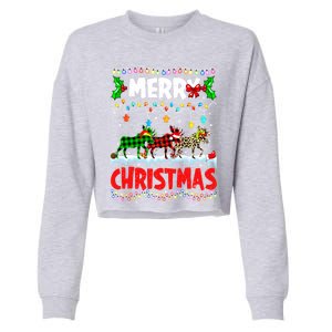 Merry Christmas Funny Buffalo Plaid Moose Animals Xmas Gift Cropped Pullover Crew