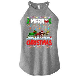 Merry Christmas Funny Buffalo Plaid Moose Animals Xmas Gift Women's Perfect Tri Rocker Tank