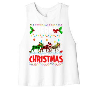 Merry Christmas Funny Buffalo Plaid Moose Animals Xmas Gift Women's Racerback Cropped Tank