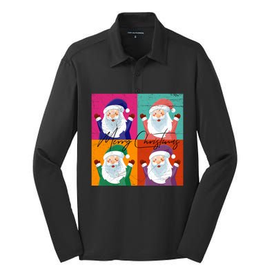 Merry Christmas Funny Xmas Santa Hat Vintage Pop Art Style Gift Silk Touch Performance Long Sleeve Polo