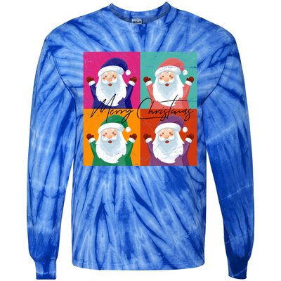 Merry Christmas Funny Xmas Santa Hat Vintage Pop Art Style Gift Tie-Dye Long Sleeve Shirt