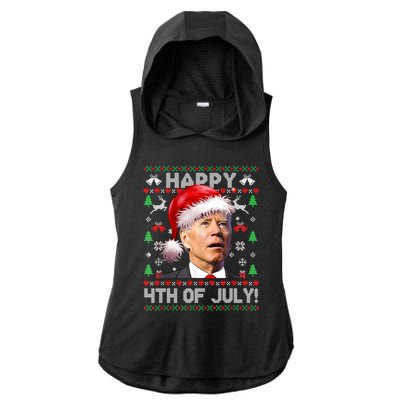 Merry Christmas Funny Joe Biden Happy 4th Of July Ugly Xmas Gift Ladies PosiCharge Tri-Blend Wicking Draft Hoodie Tank