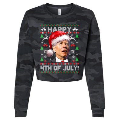 Merry Christmas Funny Joe Biden Happy 4th Of July Ugly Xmas Gift Cropped Pullover Crew