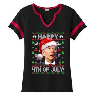 Merry Christmas Funny Joe Biden Happy 4th Of July Ugly Xmas Gift Ladies Halftime Notch Neck Tee