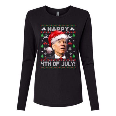 Merry Christmas Funny Joe Biden Happy 4th Of July Ugly Xmas Gift Womens Cotton Relaxed Long Sleeve T-Shirt