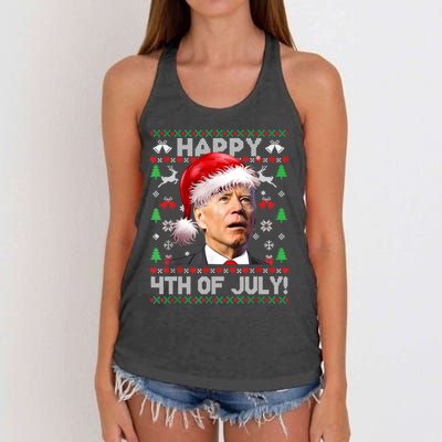 Merry Christmas Funny Joe Biden Happy 4th Of July Ugly Xmas Gift Women's Knotted Racerback Tank