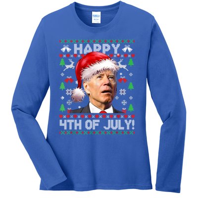 Merry Christmas Funny Joe Biden Happy 4th Of July Ugly Xmas Gift Ladies Long Sleeve Shirt