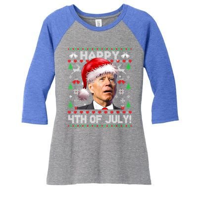 Merry Christmas Funny Joe Biden Happy 4th Of July Ugly Xmas Gift Women's Tri-Blend 3/4-Sleeve Raglan Shirt