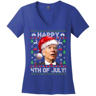 Merry Christmas Funny Joe Biden Happy 4th Of July Ugly Xmas Gift Women's V-Neck T-Shirt