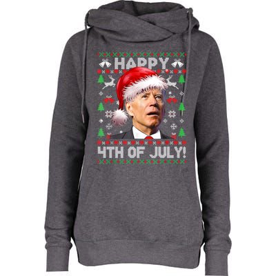 Merry Christmas Funny Joe Biden Happy 4th Of July Ugly Xmas Gift Womens Funnel Neck Pullover Hood