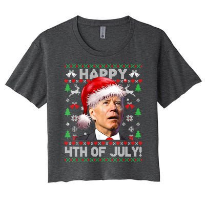 Merry Christmas Funny Joe Biden Happy 4th Of July Ugly Xmas Gift Women's Crop Top Tee