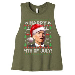 Merry Christmas Funny Joe Biden Happy 4th Of July Ugly Xmas Gift Women's Racerback Cropped Tank