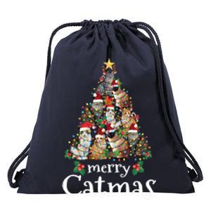 Merry Catmas Funny Cat Mom Cat Dad Christmas Cat Gift Drawstring Bag