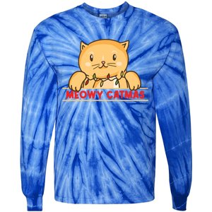 Merry Christmas For Cat Lover Cat Pajama Xmas Meowy Catmas Gift Tie-Dye Long Sleeve Shirt