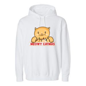 Merry Christmas For Cat Lover Cat Pajama Xmas Meowy Catmas Gift Garment-Dyed Fleece Hoodie