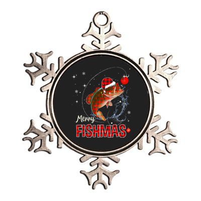 Merry Christmas Fishmas Fishing Reel Santa Snow Metallic Star Ornament