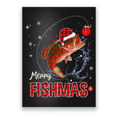 Merry Christmas Fishmas Fishing Reel Santa Snow Poster