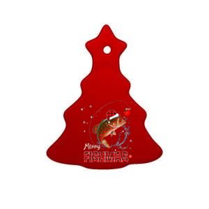 Merry Christmas Fishmas Fishing Reel Santa Snow Ceramic Tree Ornament