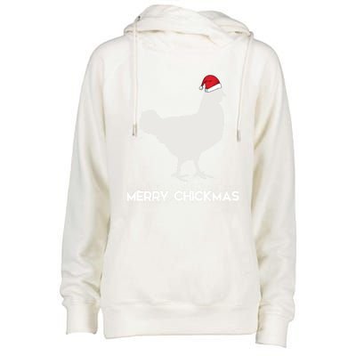 Merry Chickmas Funny Chicken Lover Santa Hat Christmas Funny Gift Cool Gift Womens Funnel Neck Pullover Hood