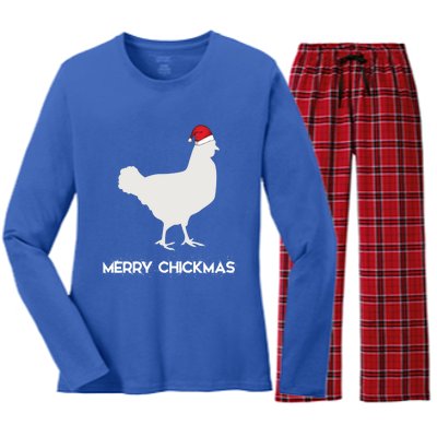 Merry Chickmas Funny Chicken Lover Santa Hat Christmas Funny Gift Cool Gift Women's Long Sleeve Flannel Pajama Set 