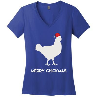 Merry Chickmas Funny Chicken Lover Santa Hat Christmas Funny Gift Cool Gift Women's V-Neck T-Shirt