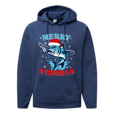 Merry Christmas Fishmas Funny Fishing Fish Great Gift Performance Fleece Hoodie