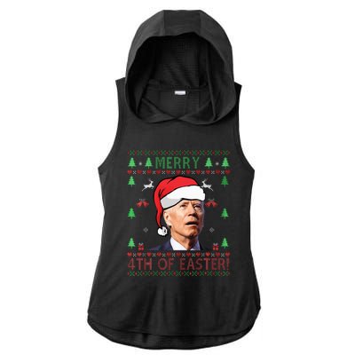 Merry Christmas Funny Joe Biden Happy 4th of July Ugly Xmas  Ladies PosiCharge Tri-Blend Wicking Draft Hoodie Tank