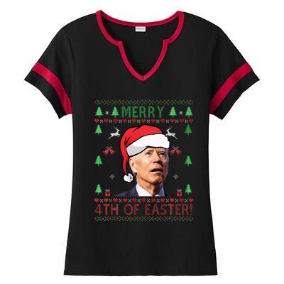 Merry Christmas Funny Joe Biden Happy 4th of July Ugly Xmas  Ladies Halftime Notch Neck Tee