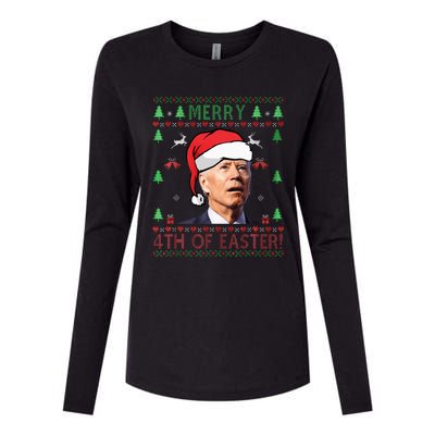 Merry Christmas Funny Joe Biden Happy 4th of July Ugly Xmas  Womens Cotton Relaxed Long Sleeve T-Shirt