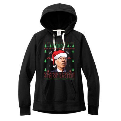 Merry Christmas Funny Joe Biden Happy 4th of July Ugly Xmas  Women's Fleece Hoodie