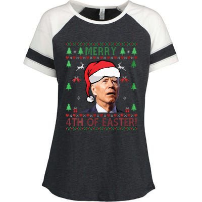 Merry Christmas Funny Joe Biden Happy 4th of July Ugly Xmas  Enza Ladies Jersey Colorblock Tee